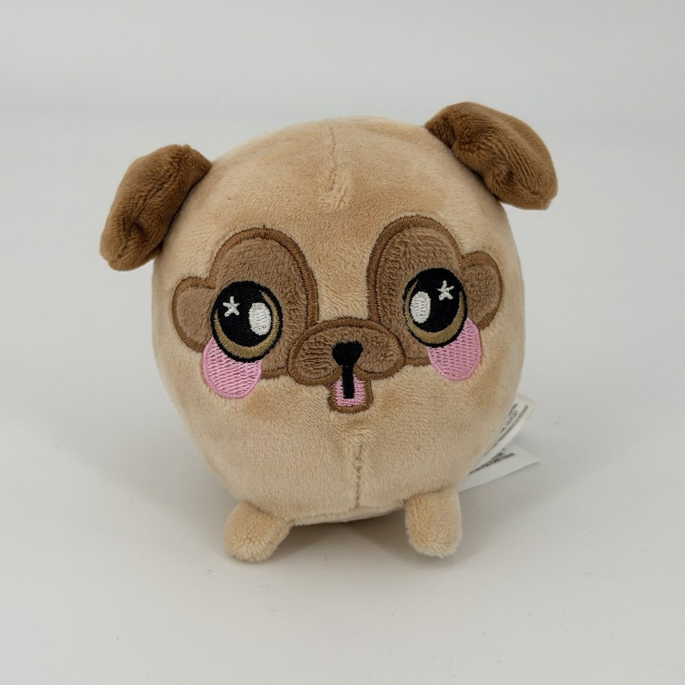 squeezamals Dan the Dog Brown Puppy Pink Cheeks Round 3.5"